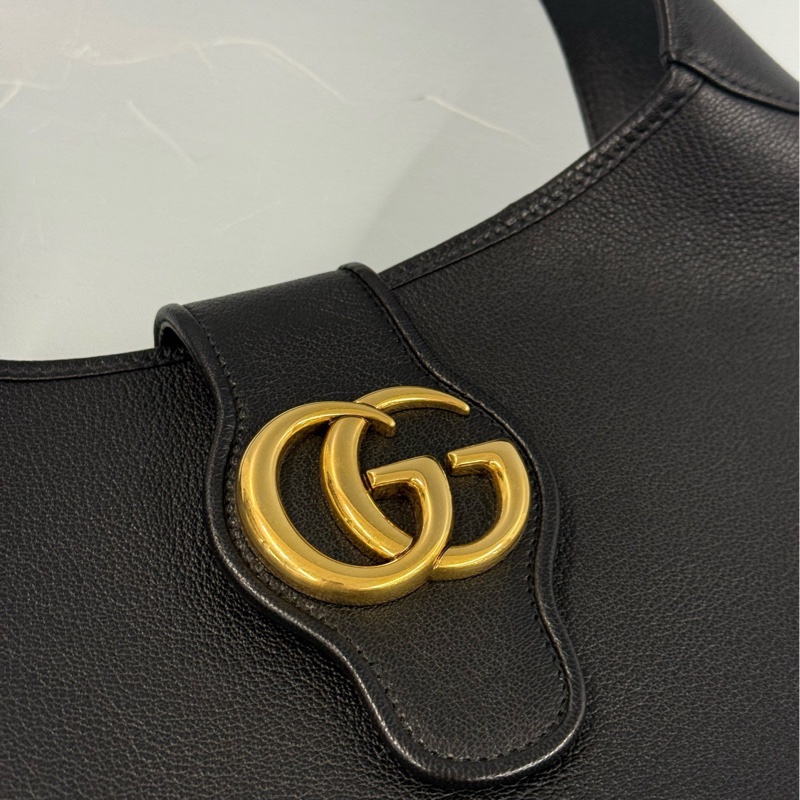 【99新】GUCCI/古馳 新款Aphrodite系列黑色全皮新月包腋下hobo包 中号-4