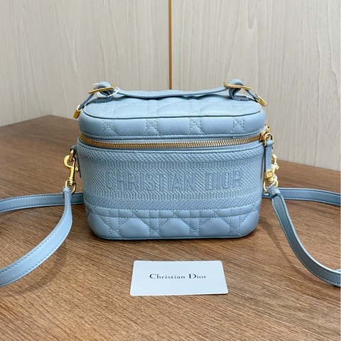 迪奥/Dior 蓝色 化妆包 可拆卸手柄 附肩带 卡片 18*10*13.5
