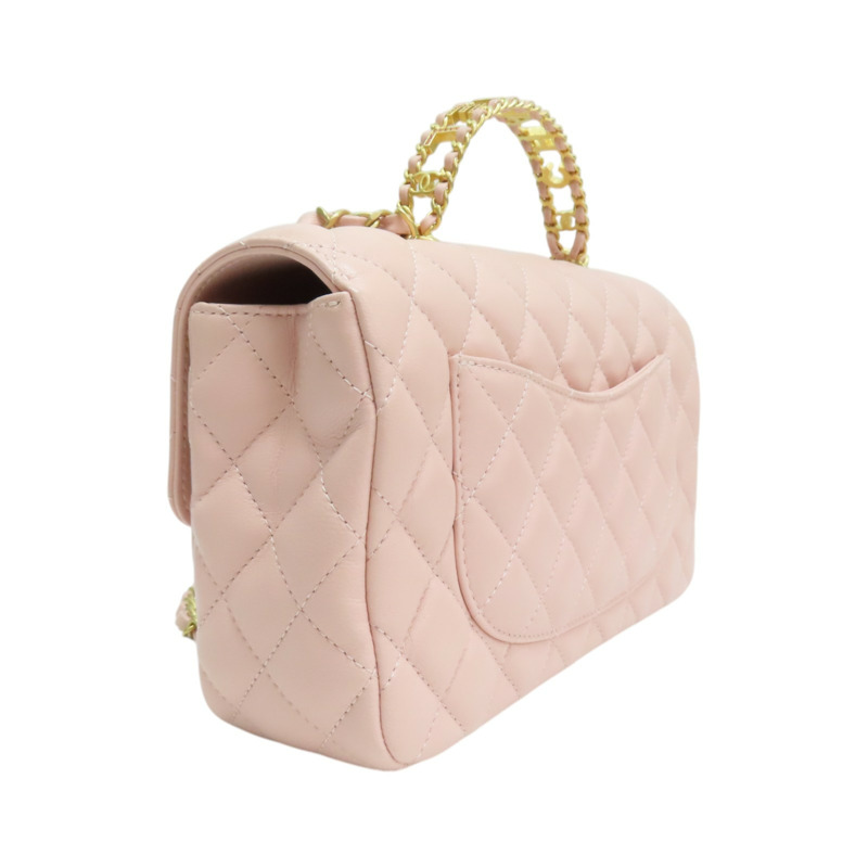 粉色 羊皮 Handle Flap 鍊帶 肩背包 金扣【CHANEL 香奈兒】 AS4530-1