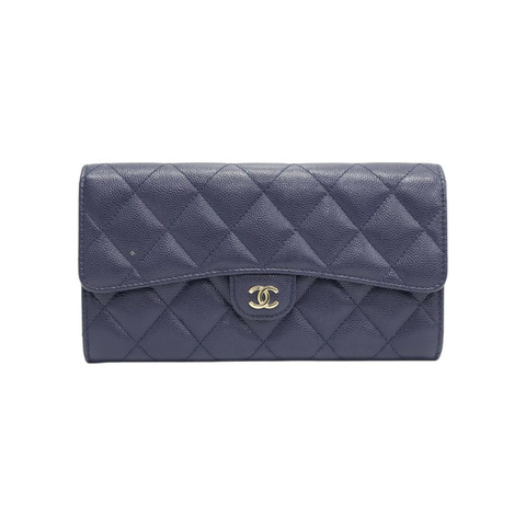 藍色牛皮 Classic Long Flap 扣式 長夾 AP0241【CHANEL 香奈兒】 AP0241