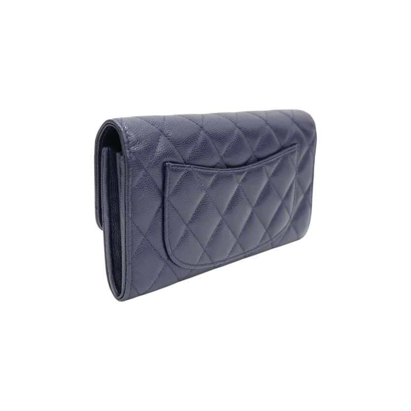 藍色牛皮 Classic Long Flap 扣式 長夾 AP0241【CHANEL 香奈兒】 AP0241-1