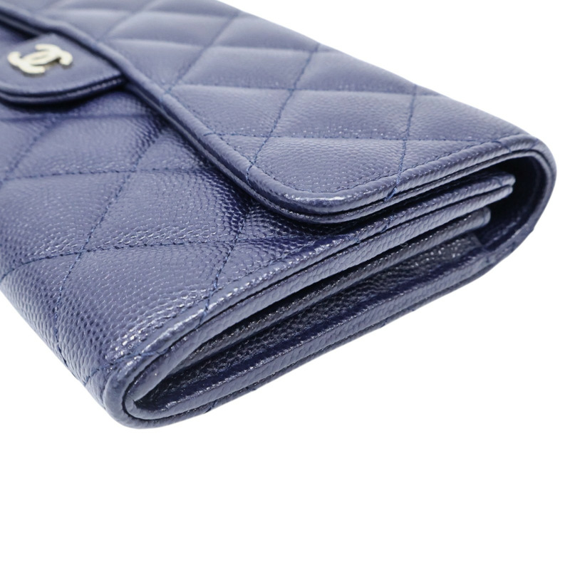 藍色牛皮 Classic Long Flap 扣式 長夾 AP0241【CHANEL 香奈兒】 AP0241-11