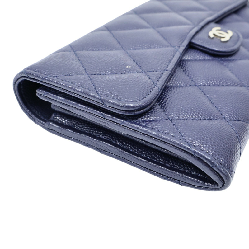 藍色牛皮 Classic Long Flap 扣式 長夾 AP0241【CHANEL 香奈兒】 AP0241-12