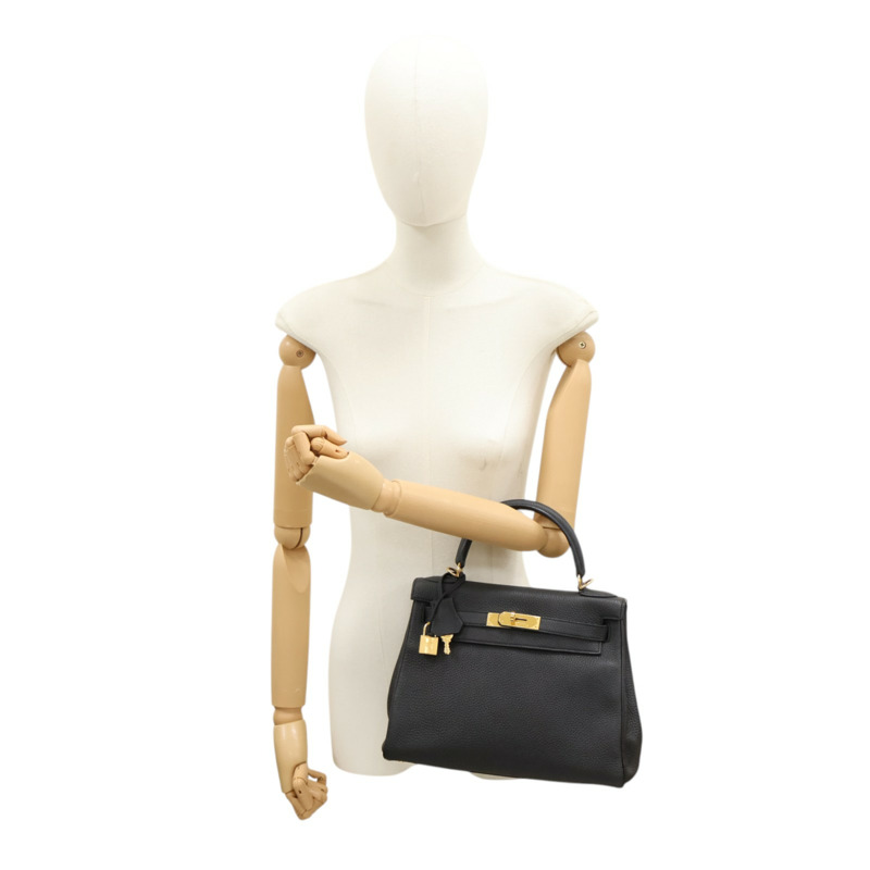 黑色 Togo牛皮 Kelly 28 凱莉包 兩用包 X刻 金扣【HERMES 愛馬仕】-7