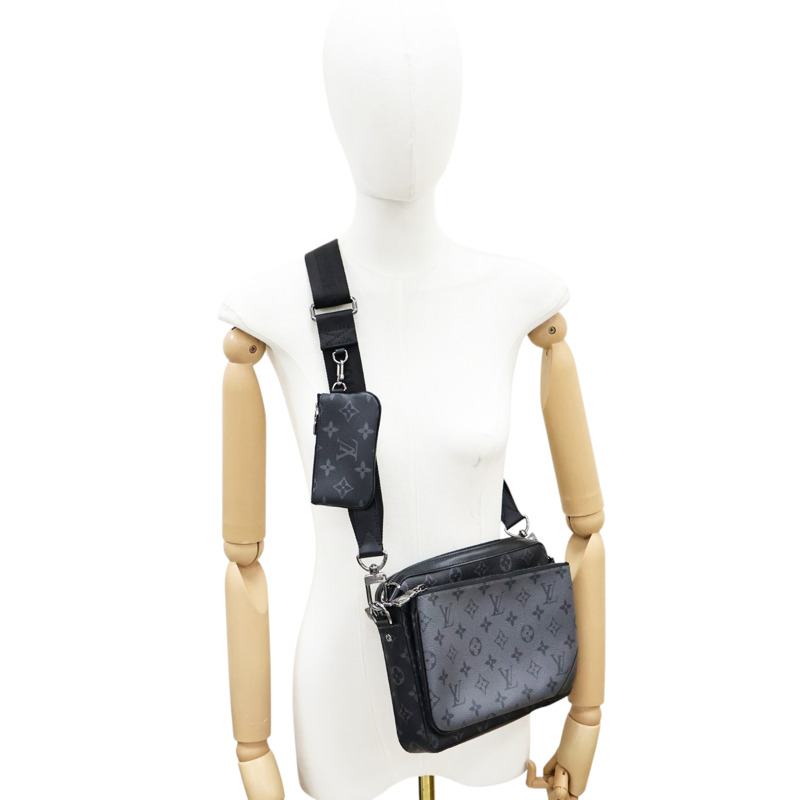 黑色 原花 PVC塗層帆布 Trio 郵差包 肩背包【LOUIS VUITTON LV 路易威登】 M69443-7