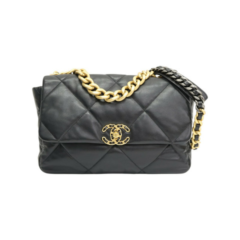 黑色羊皮 19 大型 口蓋 肩背包 AS1161【CHANEL 香奈兒】 AS1161