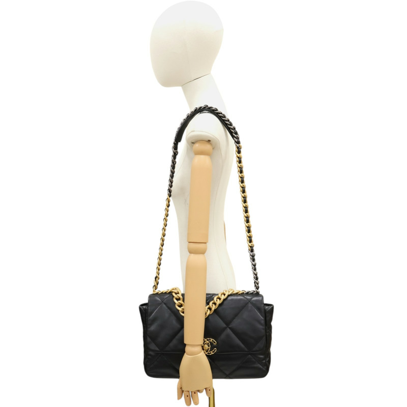 黑色羊皮 19 大型 口蓋 肩背包 AS1161【CHANEL 香奈兒】 AS1161-9