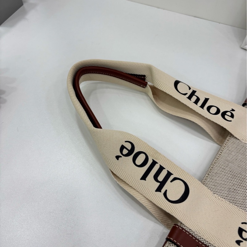 Chloé/蔻依 Woody Logo印花亞麻帆布拼小牛皮帆 tote 大號 少見的大號尺寸 size：43.5*32*12cm-5