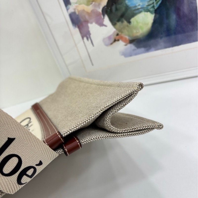 Chloé/蔻依 Woody Logo印花亞麻帆布拼小牛皮帆 tote 大號 少見的大號尺寸 size：43.5*32*12cm-7