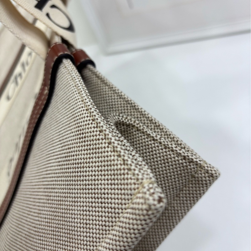 Chloé/蔻依 Woody Logo印花亞麻帆布拼小牛皮帆 tote 大號 少見的大號尺寸 size：43.5*32*12cm-8
