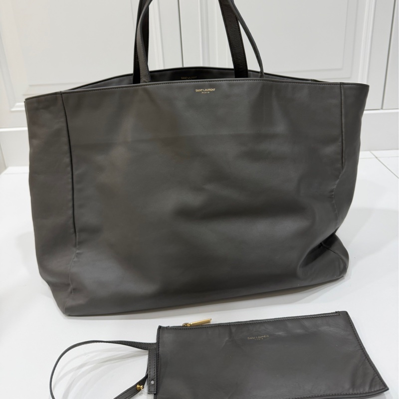 YSL Yves Saint Laurent 聖羅蘭 灰色 子母包 購物袋 托特包 購物包 登機袋 肩背包 側背包-0