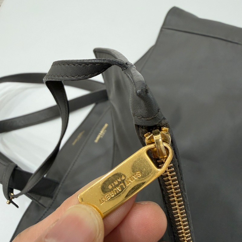 YSL Yves Saint Laurent 聖羅蘭 灰色 子母包 購物袋 托特包 購物包 登機袋 肩背包 側背包-22