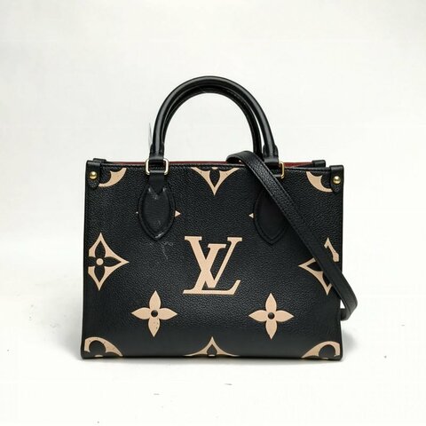 LOUIS VUITTON Onthego小號25黑色牛皮金扣晶片老花壓紋肩背包