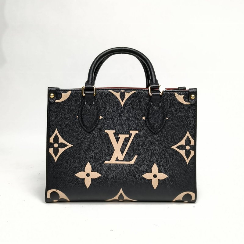LOUIS VUITTON Onthego小號25黑色牛皮金扣晶片老花壓紋肩背包-2