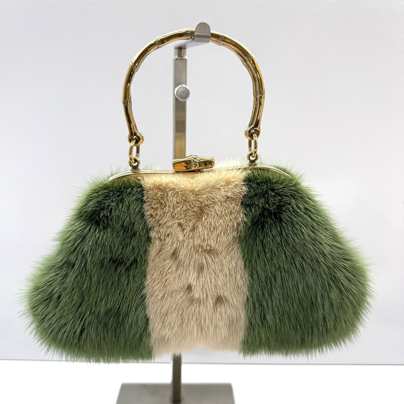 GUCCI 古馳 綠色水貂毛手提包 132443-0