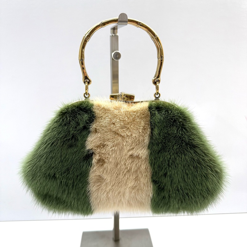 GUCCI 古馳 綠色水貂毛手提包 132443-1
