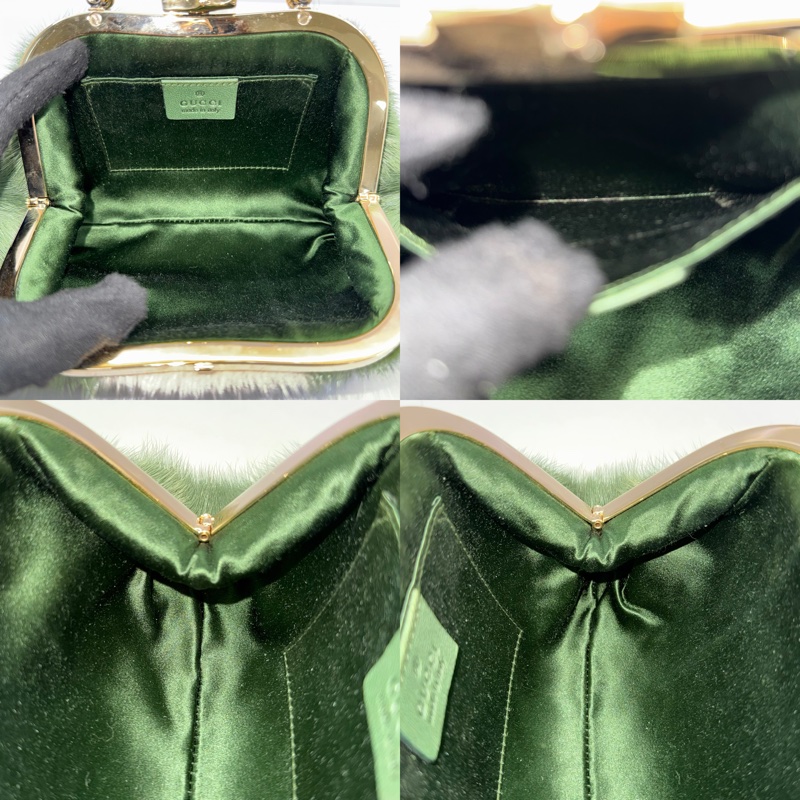 GUCCI 古馳 綠色水貂毛手提包 132443-4