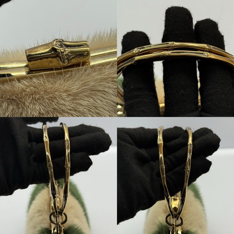 GUCCI 古馳 綠色水貂毛手提包 132443-5