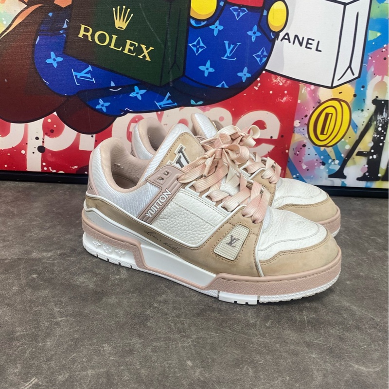 LV 路易威登  trainer系列  粉白色配色 低幫板鞋 36碼 96新-2