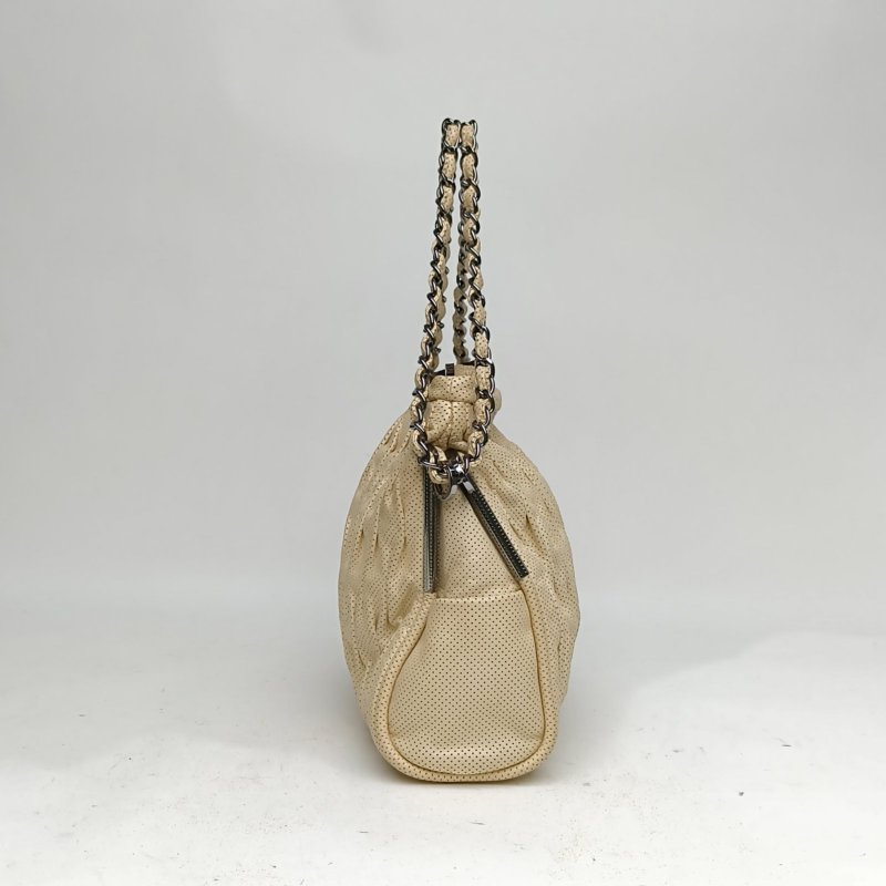 CHANEL 米色牛皮12開銀扣單肩包肩背包-1
