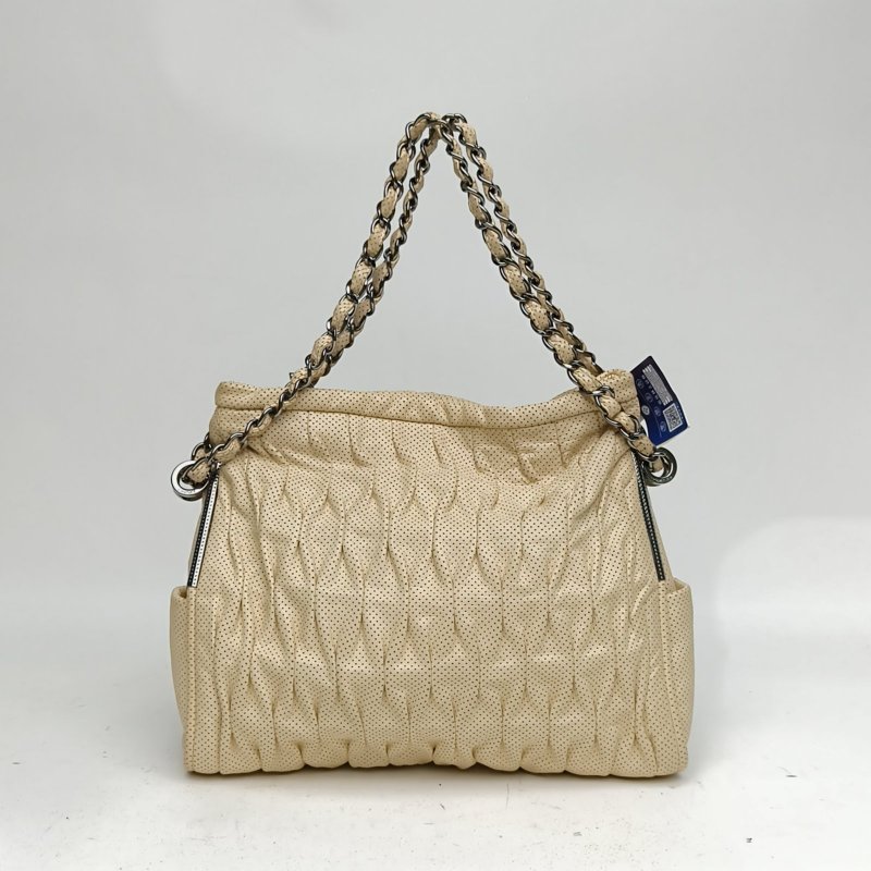 CHANEL 米色牛皮12開銀扣單肩包肩背包-2