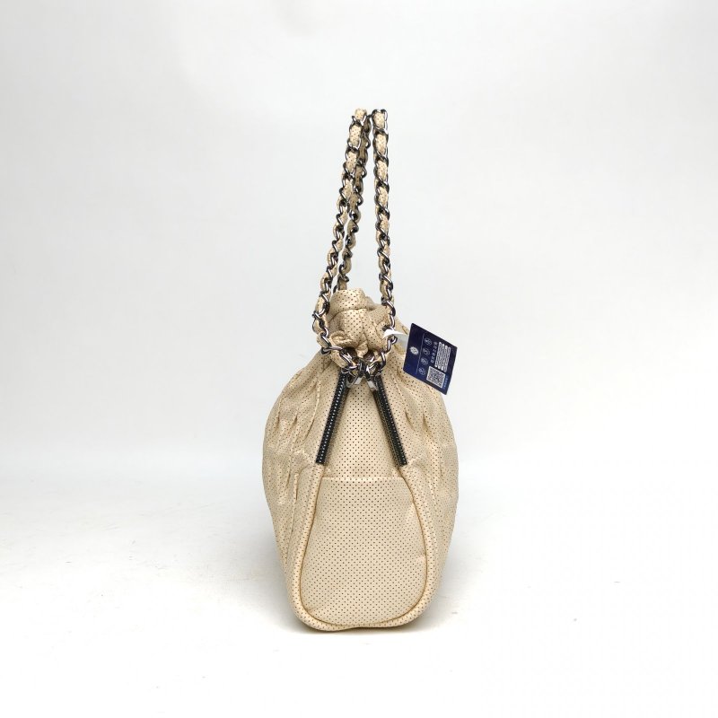 CHANEL 米色牛皮12開銀扣單肩包肩背包-3