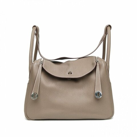 HERMES Lindy3418大象灰TC皮框R銀扣肩背包
