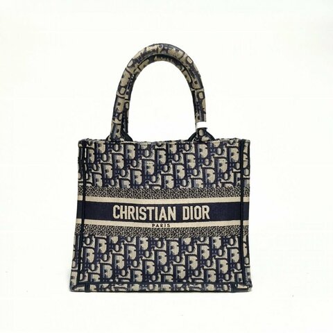 DIOR BookTote小號藍色帆布2021Oblique印花字母肩背包