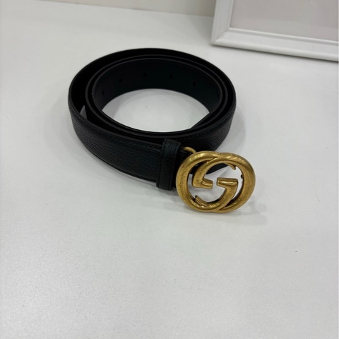 Gucci古銅做舊皮革雙G皮帶皮帶
