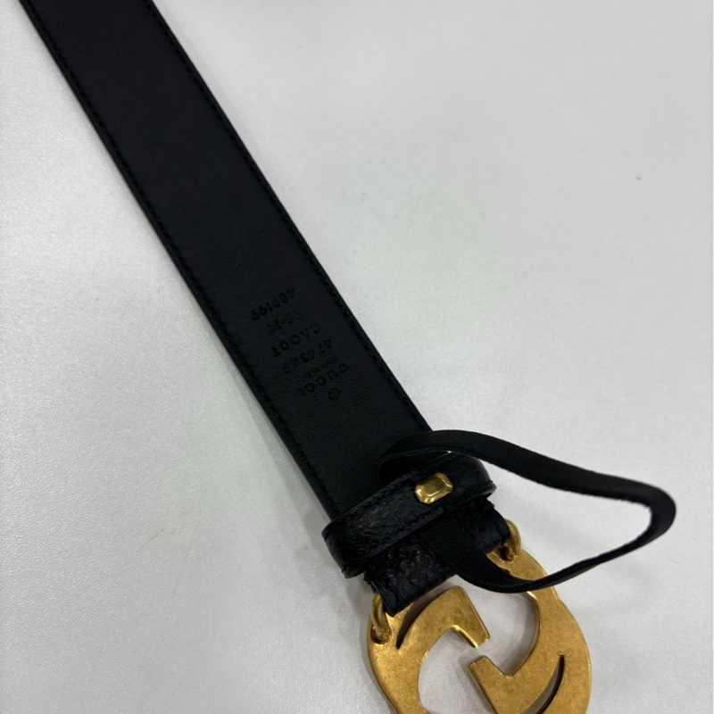 Gucci古銅做舊皮革雙G皮帶皮帶-2