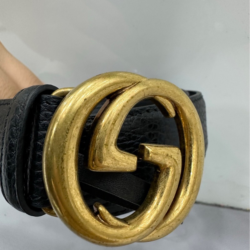 Gucci古銅做舊皮革雙G皮帶皮帶-4