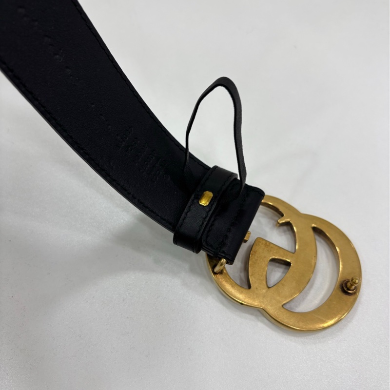 GUCCI古馳 雙G扣環 寬版 GG Marmont 小牛皮 皮帶-1