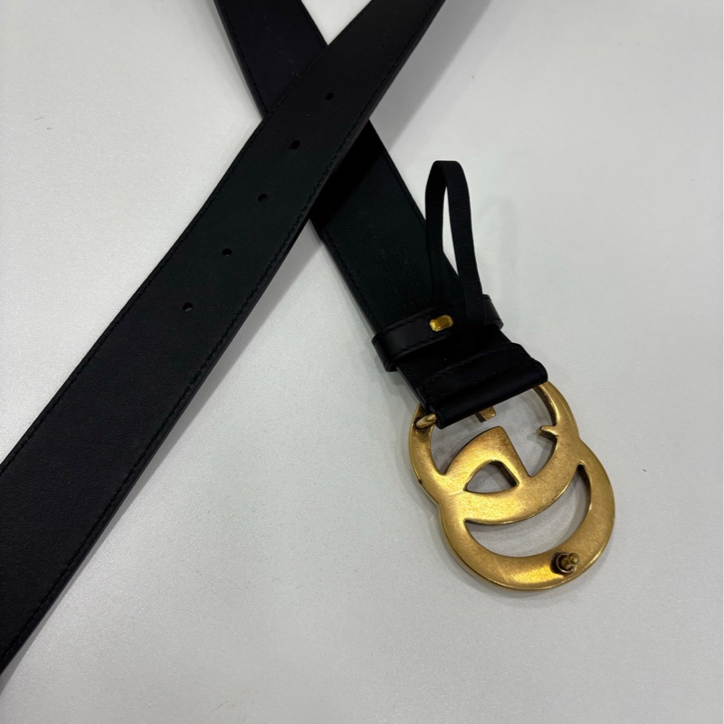 GUCCI古馳 雙G扣環 寬版 GG Marmont 小牛皮 皮帶-3