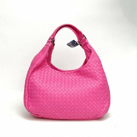 BOTTEGA VENETA 玫紅羊皮鎢鋼扣編織單肩包肩背包