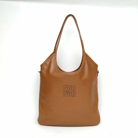 MIU MIU IVYTote托特包棕色牛皮金扣肩背包
