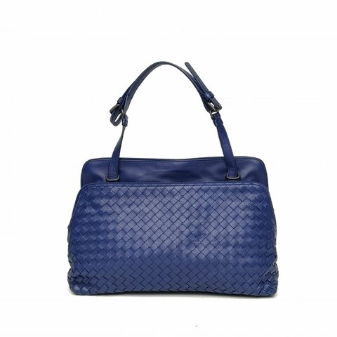 BOTTEGA VENETA 藍色羊皮鎢鋼扣經典編織手提單肩包肩背包