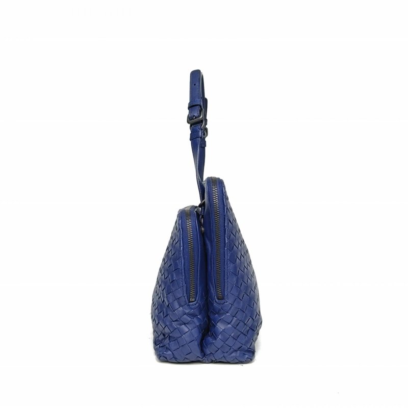 BOTTEGA VENETA 藍色羊皮鎢鋼扣經典編織手提單肩包肩背包-1