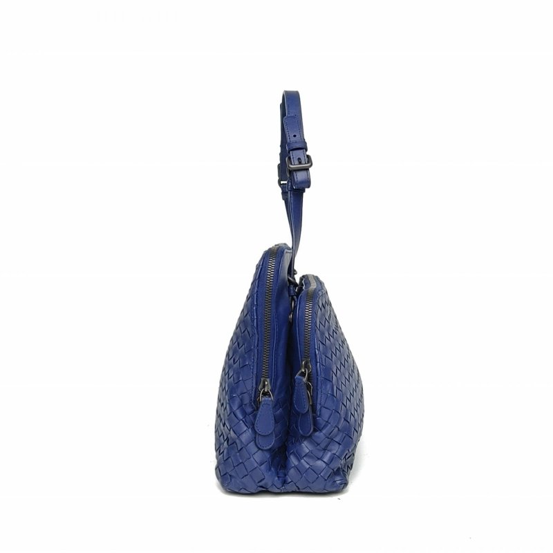 BOTTEGA VENETA 藍色羊皮鎢鋼扣經典編織手提單肩包肩背包-3