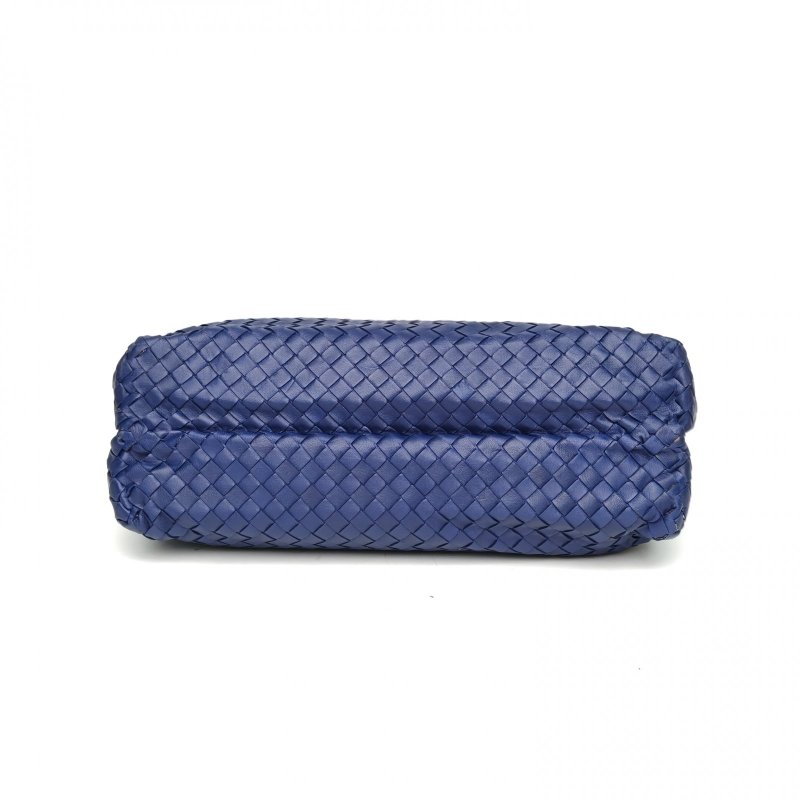 BOTTEGA VENETA 藍色羊皮鎢鋼扣經典編織手提單肩包肩背包-4