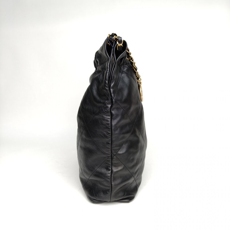 CHANEL 22BagTote托特包中號黑色牛皮晶片金扣肩背包-3