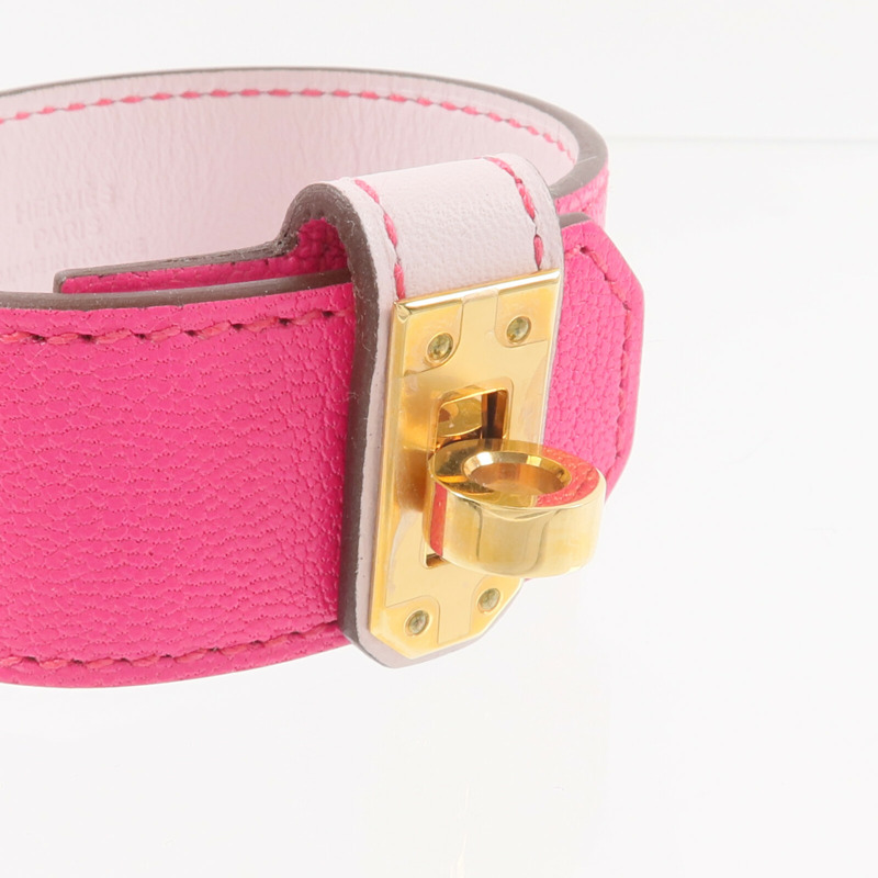 HERMES Chamkila/Swift皮革Bracelet Cuir Kelly Twist PM手帶Rose Pop/Mauve Pale-4