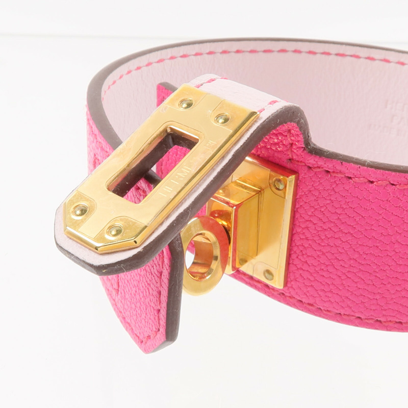 HERMES Chamkila/Swift皮革Bracelet Cuir Kelly Twist PM手帶Rose Pop/Mauve Pale-5