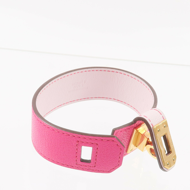 HERMES Chamkila/Swift皮革Bracelet Cuir Kelly Twist PM手帶Rose Pop/Mauve Pale-6