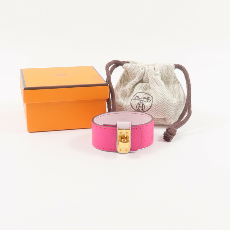 HERMES Chamkila/Swift皮革Bracelet Cuir Kelly Twist PM手帶Rose Pop/Mauve Pale-10