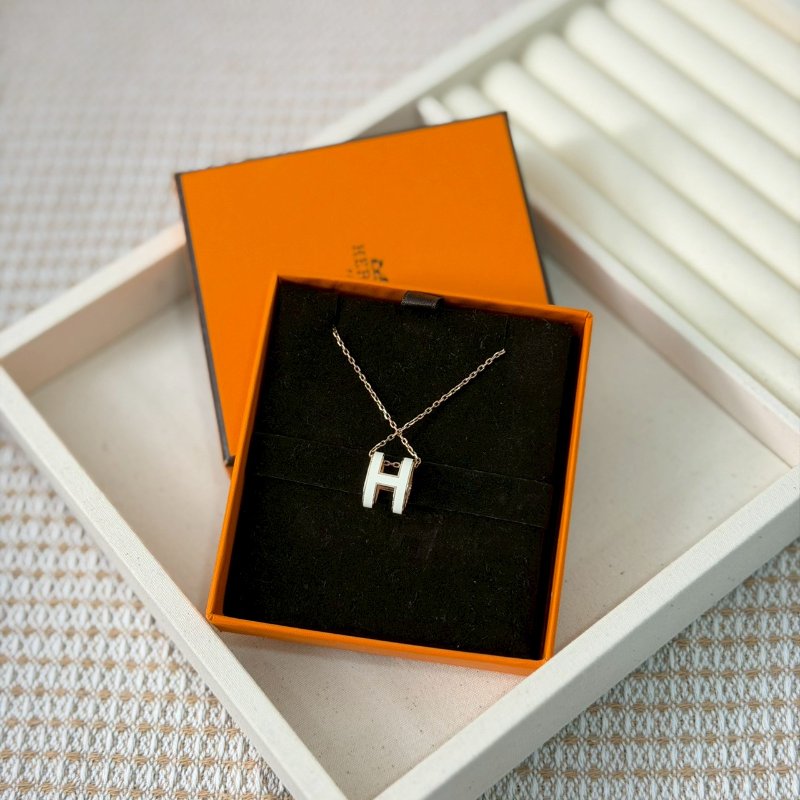 🏷Hermes 愛馬仕．Pop H 項鍊 白玫瑰金-1