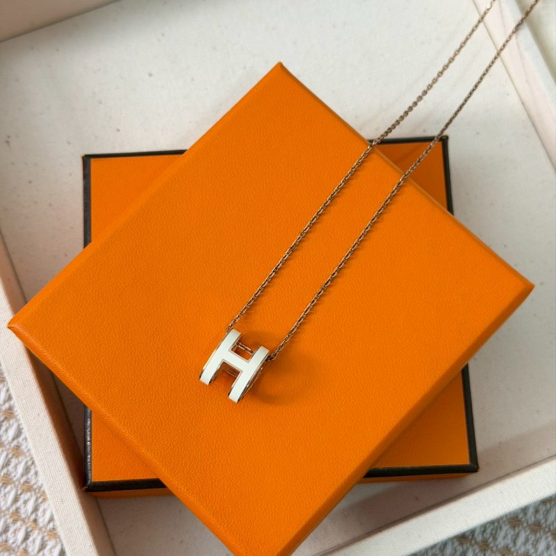 🏷Hermes 愛馬仕．Pop H 項鍊 白玫瑰金-2