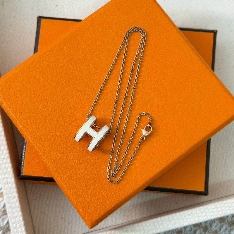 🏷Hermes 愛馬仕．Pop H 項鍊 白玫瑰金-3