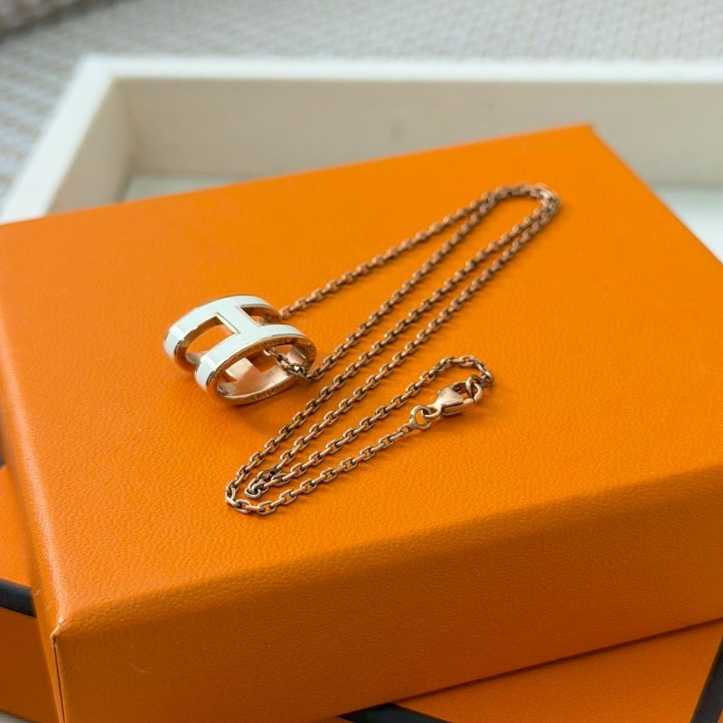 🏷Hermes 愛馬仕．Pop H 項鍊 白玫瑰金-4