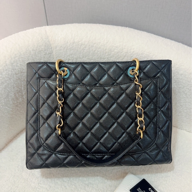 Chanel香奈兒GST黑銀荔枝牛皮tote單肩包  尺寸：34*23 很經典的款式 16開-1