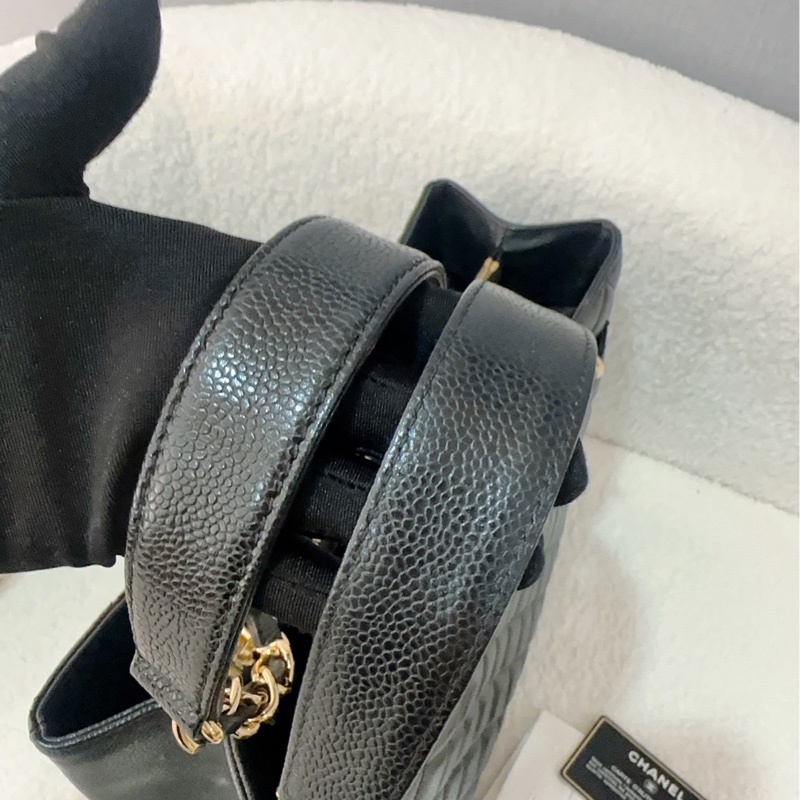 Chanel香奈兒GST黑銀荔枝牛皮tote單肩包  尺寸：34*23 很經典的款式 16開-4